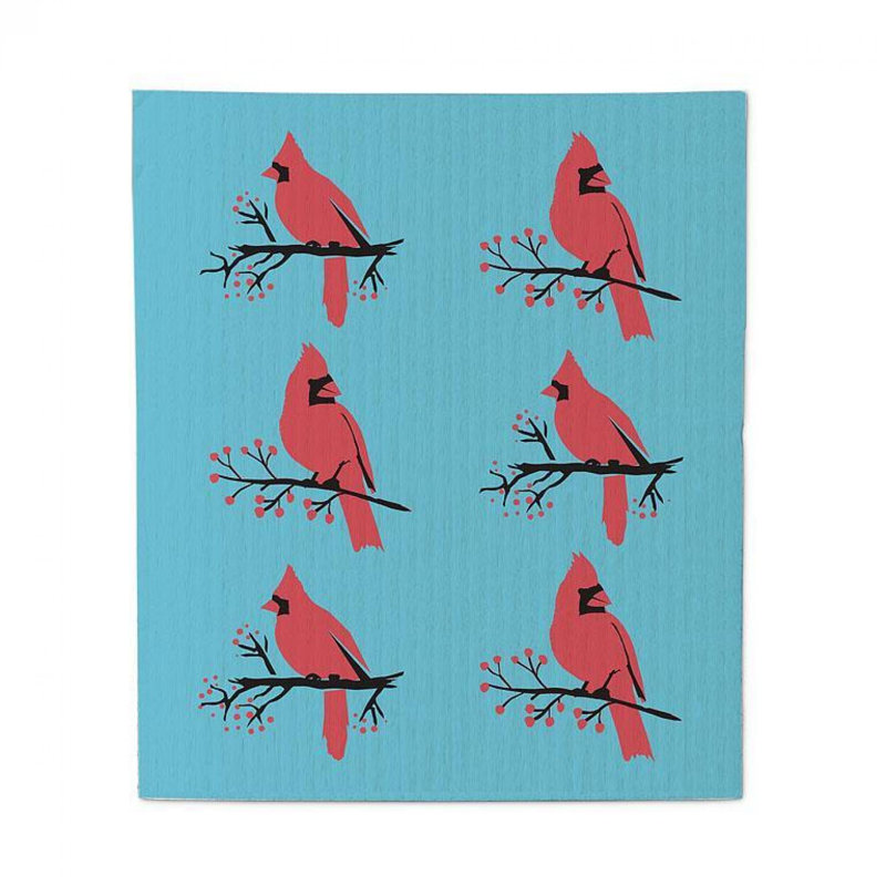 Set Of 2 Cardinal On Branch Dishcloth