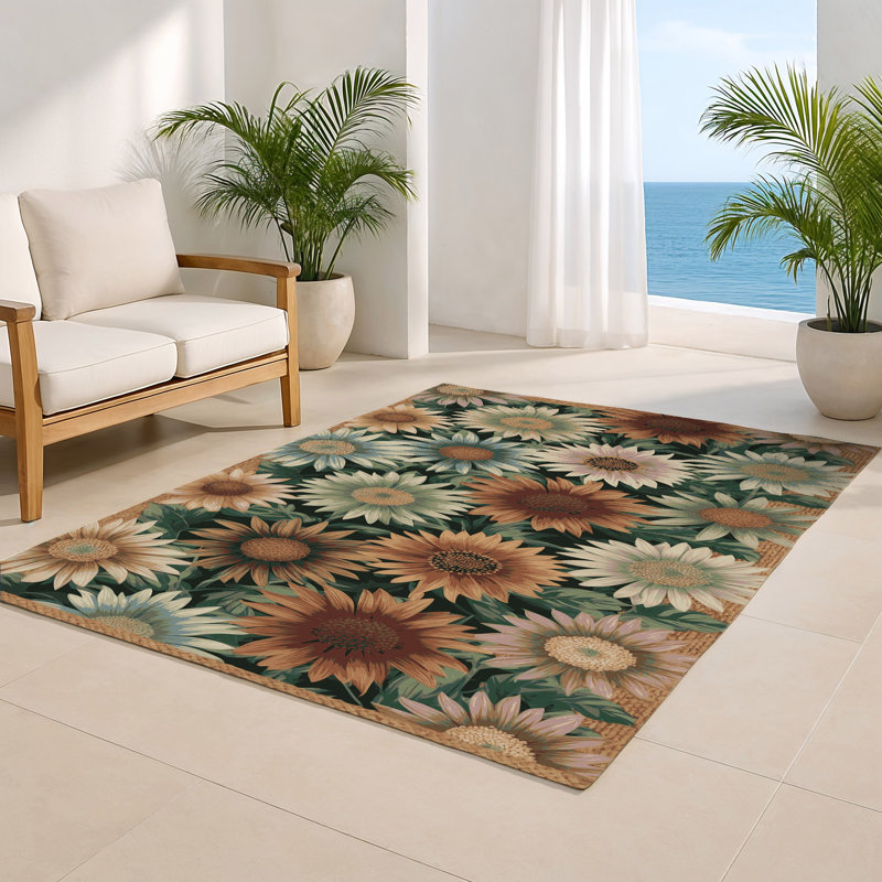 Tapis beige d'intérieur et d'extérieur Botanical, Rectangle 4pi x 6 pi