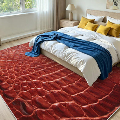 Clear Machine Washable,Alligator Leather Snake Burgundy Bag Indoor Area Rug