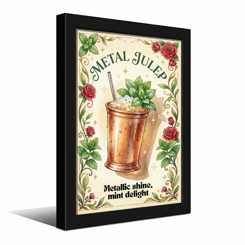 Nourriture et boissons en métal Julep avec roses et menthe, H 30 po x l 20 po, Toile tendue, Ne s’applique pas