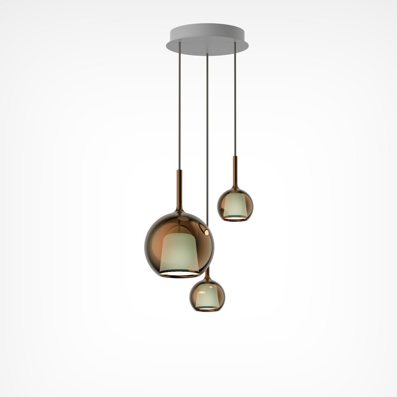 Glo Round Chandelier Pendants, Mirroring Bronze, 3 Lights
