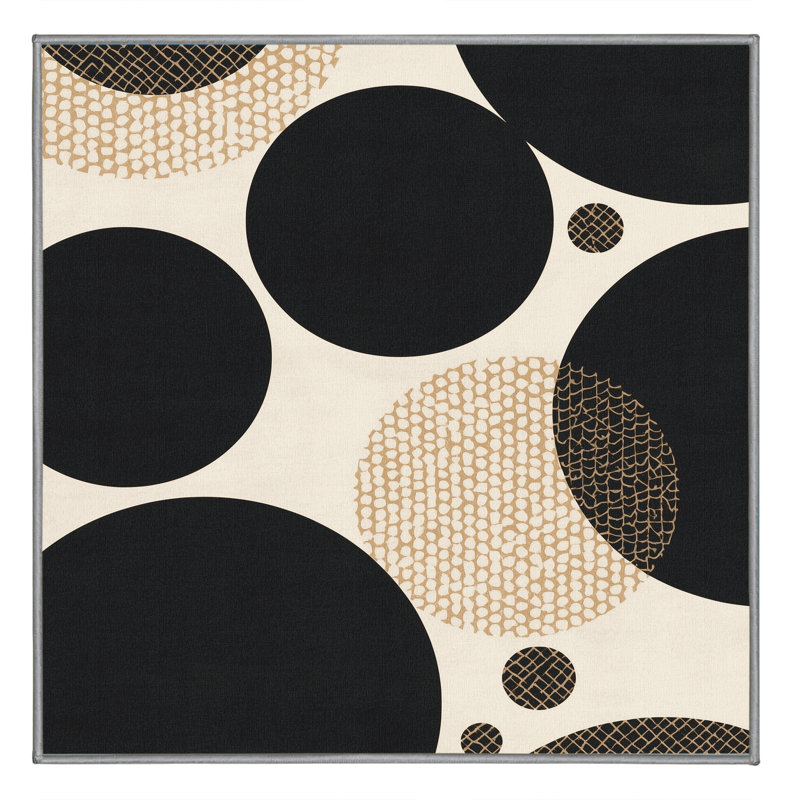 Machine Washable Patterns And Textures Modern Geometric Rug in Gray – Gray Binding, 6' Square