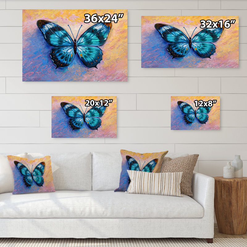 «Abstract Turquoise Butterfly», reproduction sur toile flottante, H 16 po x l 32 po x P 1 po, Toile tendue