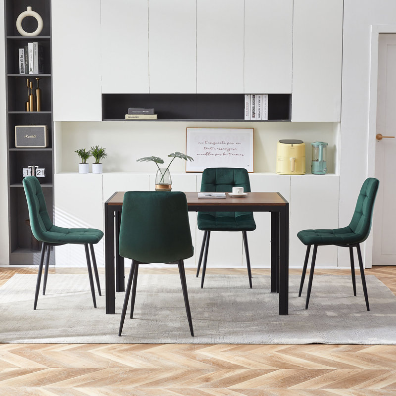 Ensemble de 4 chaises de salle à manger rembourrées en velours, 4, Vert forêt