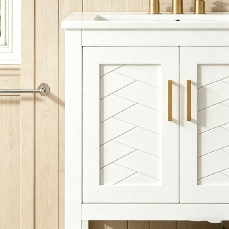 Meuble-lavabo moderne de 24 po au design sergé élégant avec charnières à fermeture en douceur, Blanc