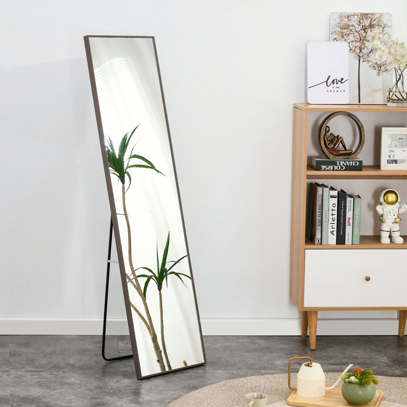 Miroir pleine grandeur 3e génération gris avec cadre en bois massif, habillage et décoration, fixation au sol ou au mur