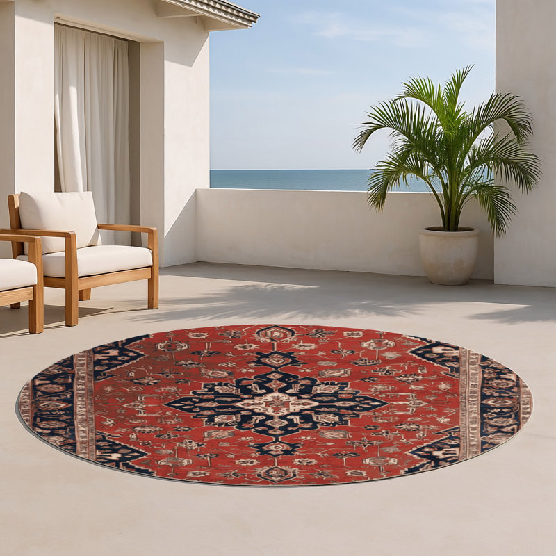 Tapis d'intérieur et d'extérieur brun Persian, Rond 5 pi