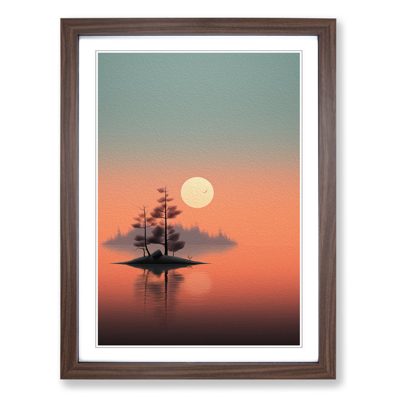 Lake Minimalism No.2 - Single Picture Frame Print on Wood, Walnut Framed, 46cm H x 34cm W