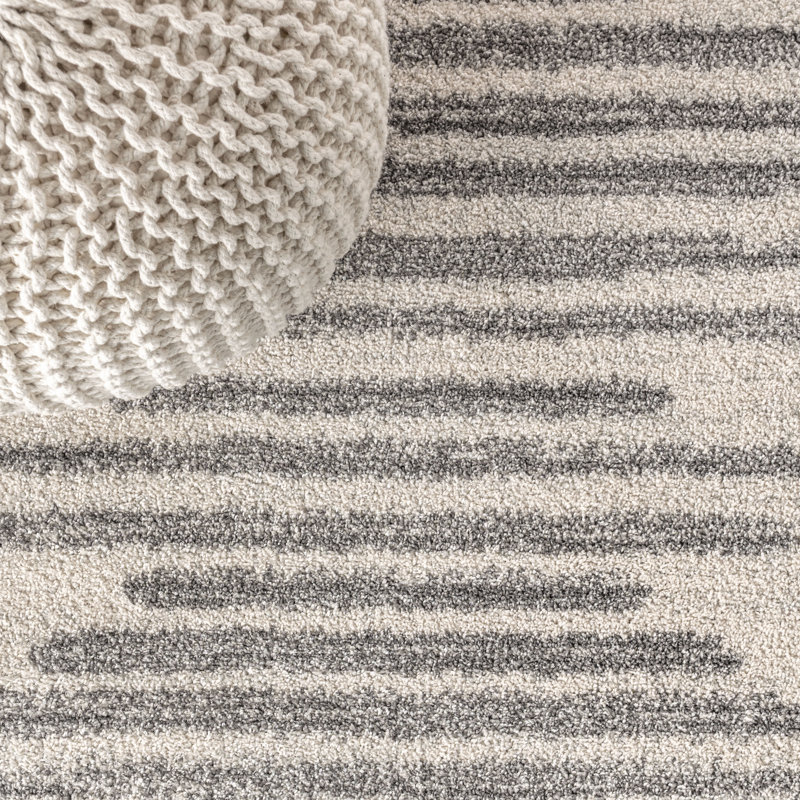 Errol Aya Berber Stripe Geometric Cream/Gray Rug, Runner 2'3" x 8'