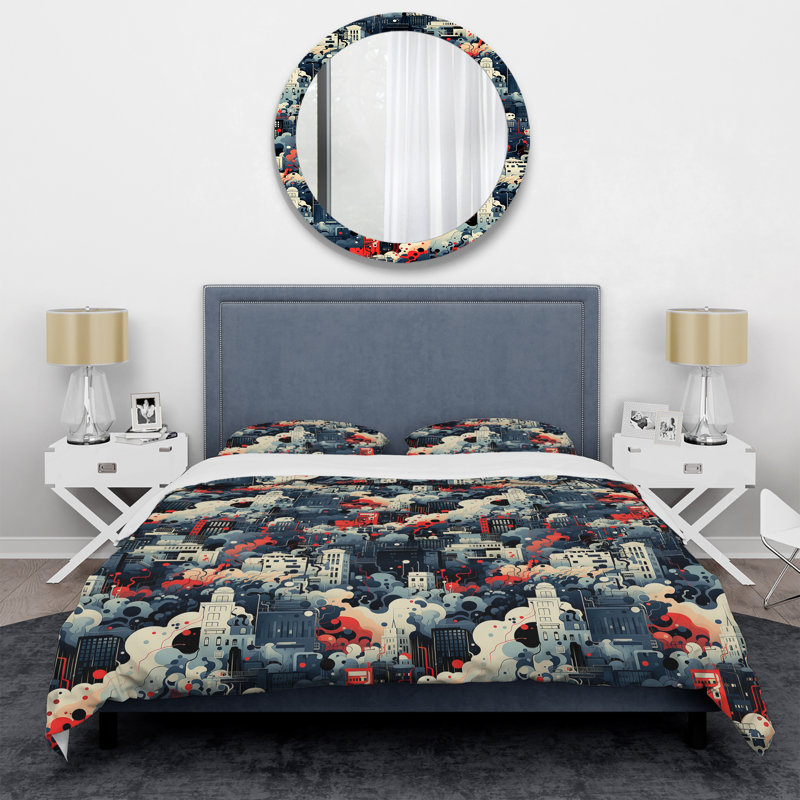 Ensemble de housse de couette à motif abstrait Blue And White Cityscape Pattern
