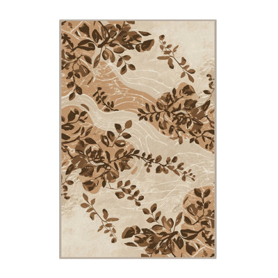 Machine Washable Ortencia Oregano Coastal Abstract Rug in Beige – Beige Binding