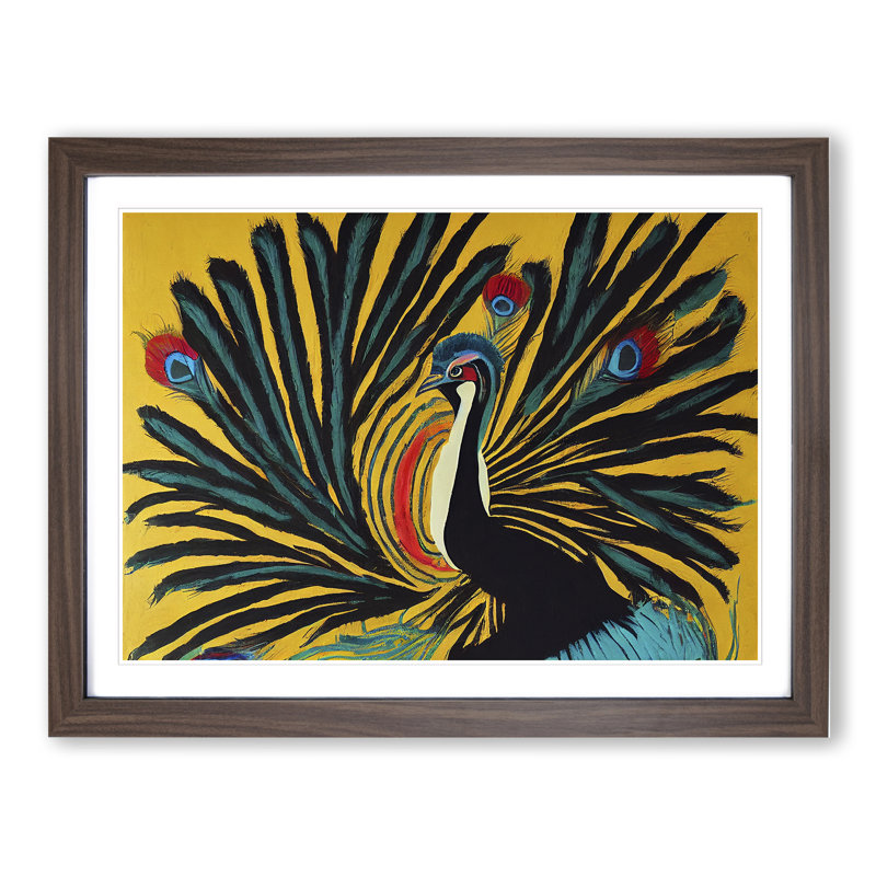 XH1022-6852X Peacock Abstract - Picture Frame Print, 25cm H x 34cm W x 2cm D, Walnut Framed