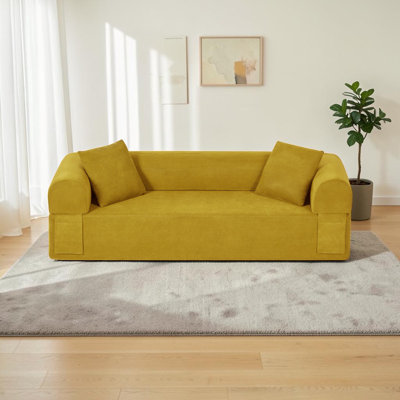 83"W 3 Seater Modern Compressed Sofa Boneless with 2 Pillows for Compact Living Rooms, Apartments, and Offices, No Assembly Needed
