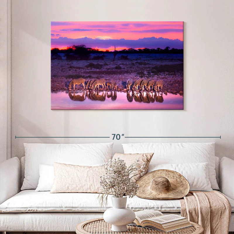 Zebras Drinking Together, 30" H x 45" W