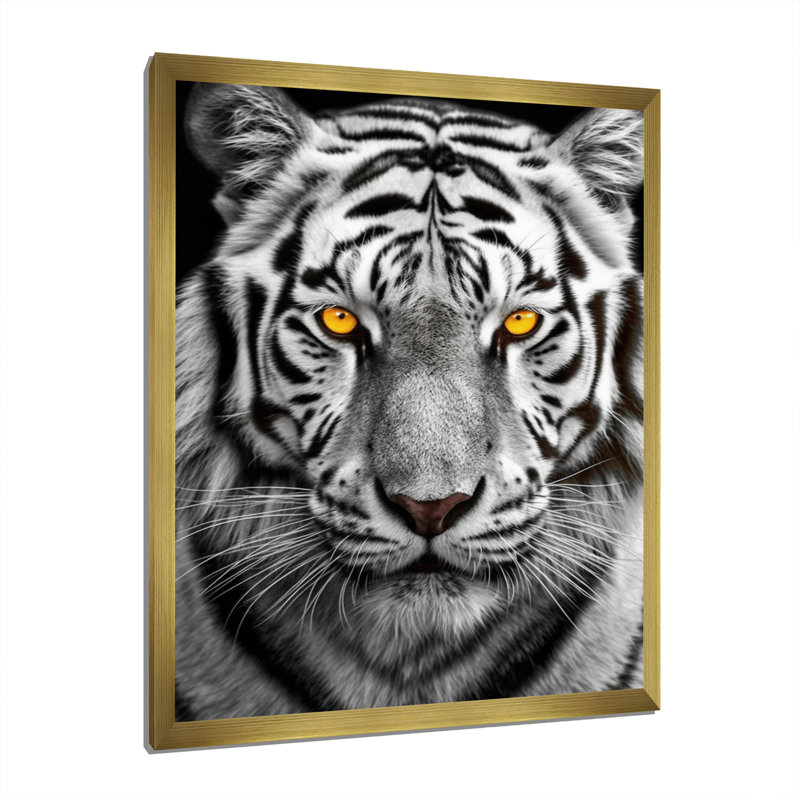 Tigre blanc féroce I - reproduction sur toile, H 32 po x l 16 po x P 1 po, Cadre doré à une seule photo