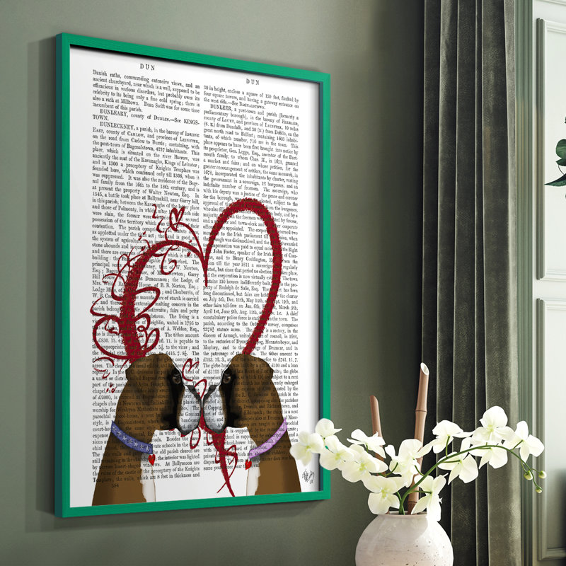 Boxer Love, reproduction encadrée - bois massif, Vert, H 10 po x l 8 po