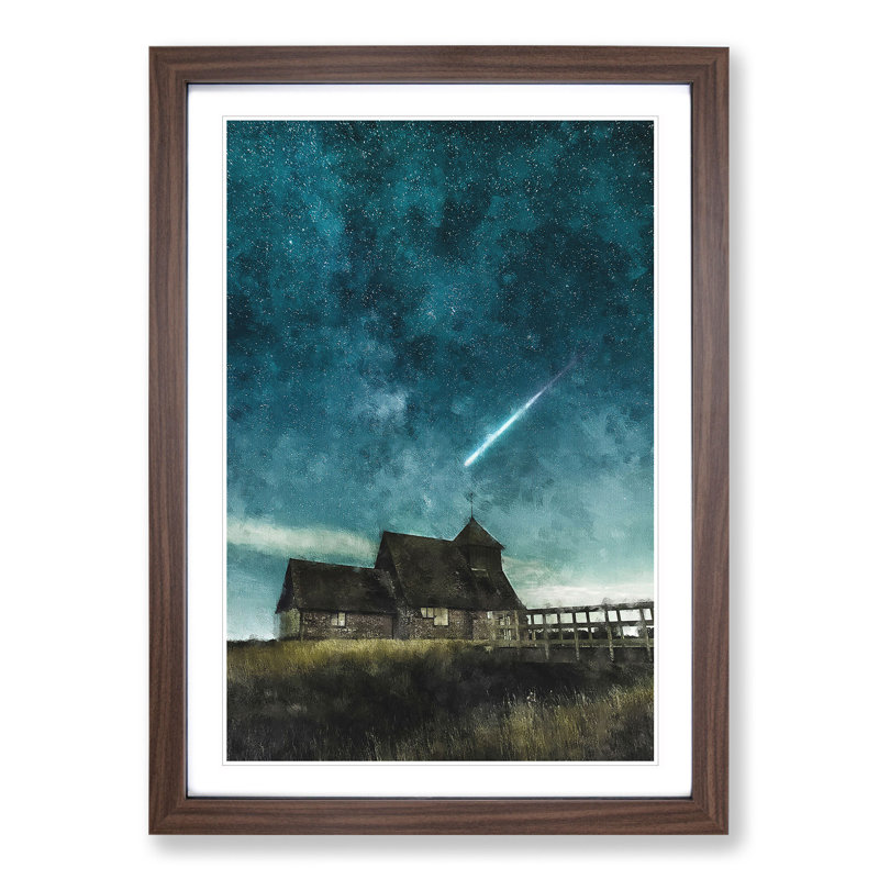 Commet Above a Farm - Picture Frame Graphic Art, Walnut Framed, 65cm H x 48cm W x 2cm D