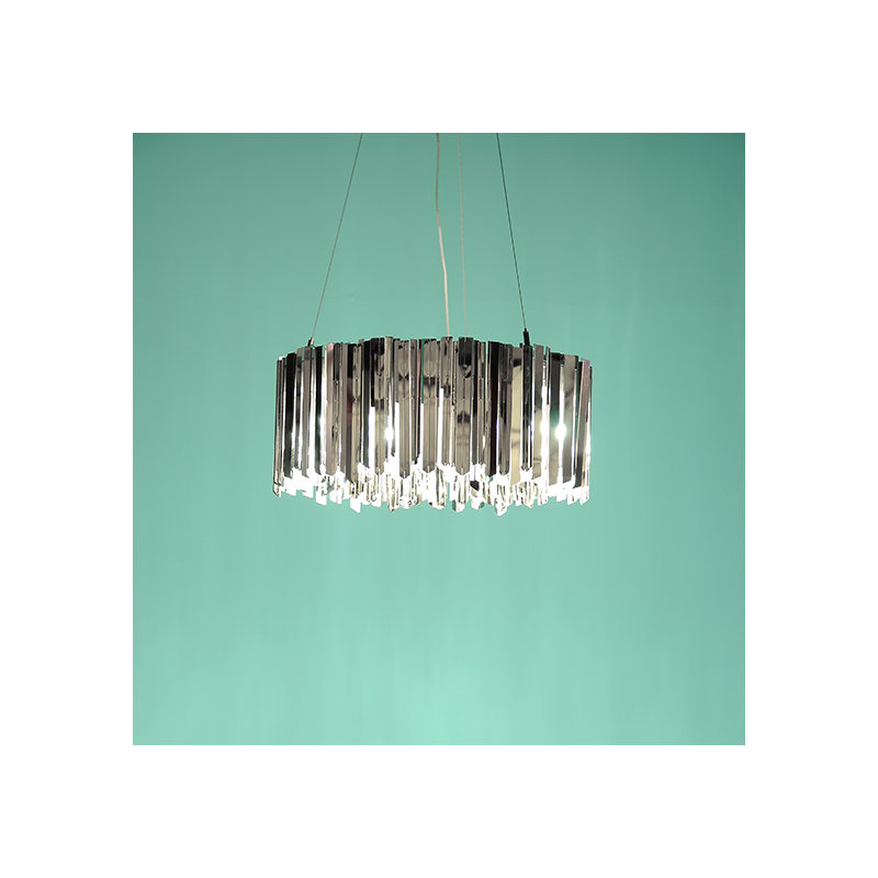 Facet Chandelier, Polished Stainless Steel, 11.8" H x 23.6" W x 23.6" D