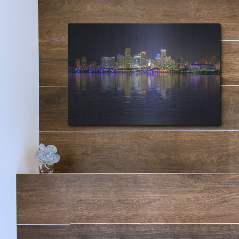 Mur de métal «Miami Skyline» par Rick Berk, H 12 po x l 16 po