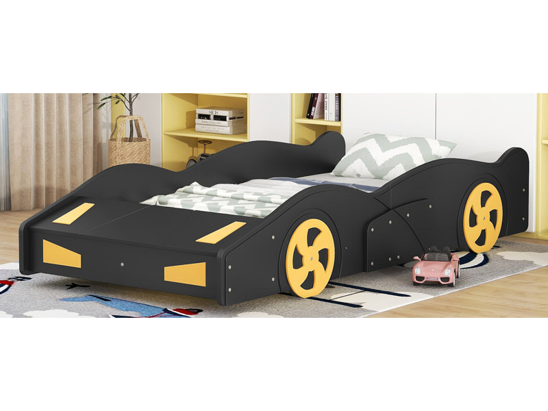 Lit plateforme avec roulettes et rangement Race, Simple, Noir