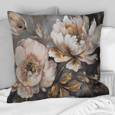 White Grey Peony Blooms In Motion IV - Peonies Printed Pillow