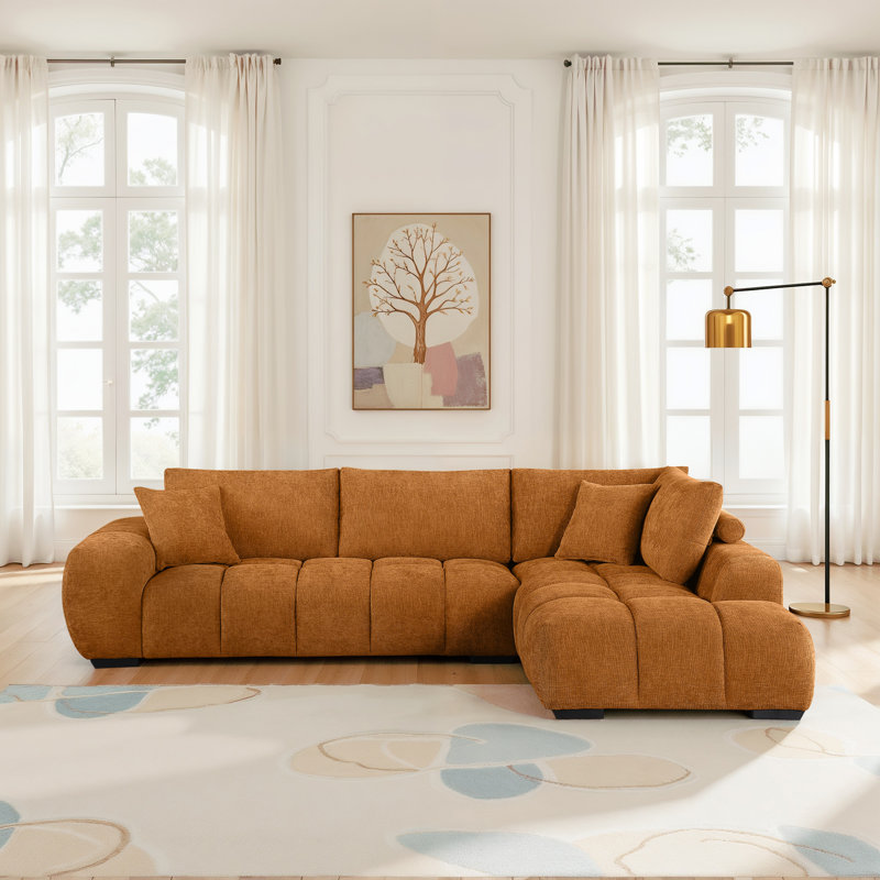 Canapé modulaire à méridienne rembourré Inverness, Tissu orange