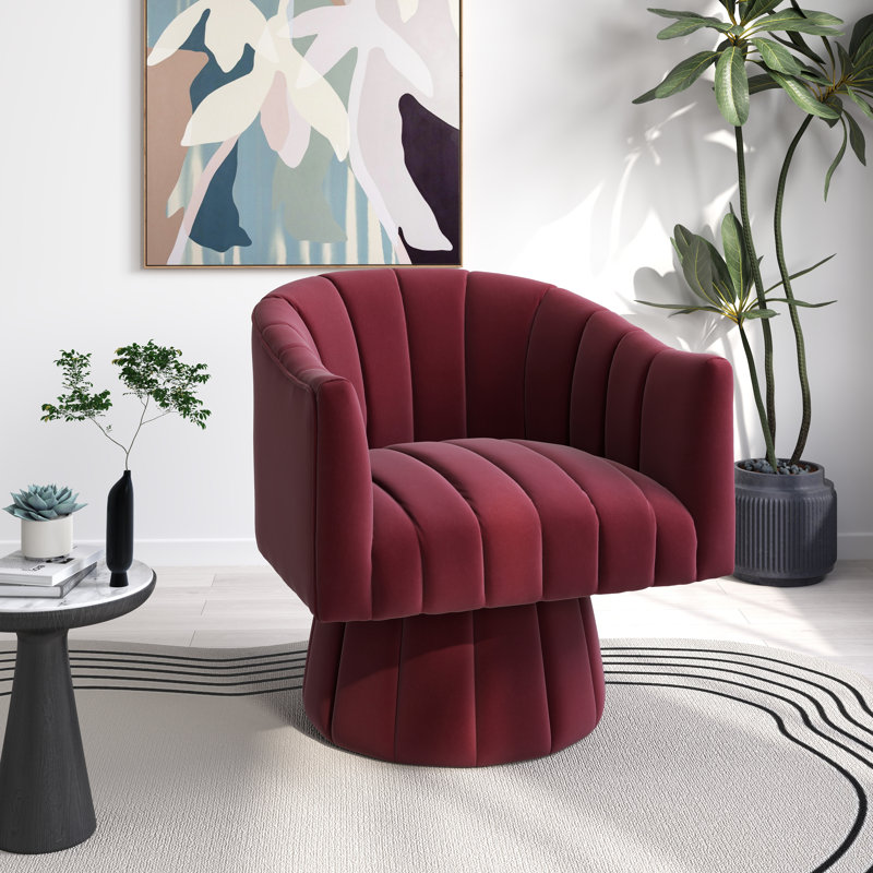 Ghinita Velvet Swivel Barrel Chair, Red Velvet