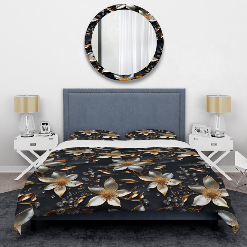 Ensemble de housse de couette Black Crystal Glamour Brilliance, Housse de couette pour très grand lit et 2 très