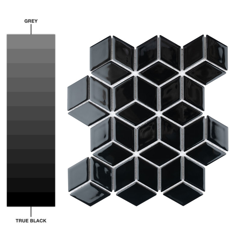Hudson Rhombus 2" x 3" Porcelain Mosaic Wall & Floor Tile, Glossy Black