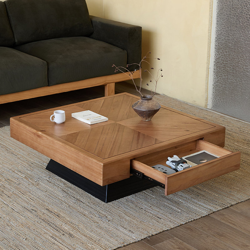 Table basse de style industriel américain, H 13,8 po x L 39,4 po x l 39,4 po, Brun