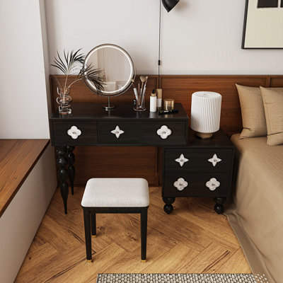 Ensemble de coiffeuse extensible vintage avec meuble à tiroirs et tabouret