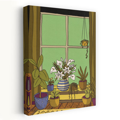Cozy Plant Window Peaceful Abstract Contemporary Cactus Lily Succulent Flower Nature Wall Art Print