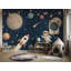 Papier peint mural aquarelle pour enfants représentant une fusée spatiale et des planètes-2019686123-2019686126