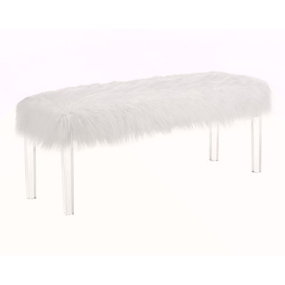 White Faux Fur Bench with Acrylic Legs