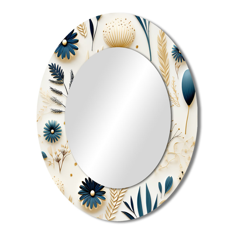 Miroir mural ovale bleu et blanc, H 43 po x l 33 po