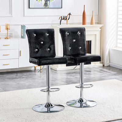 Elegant Vintage Bar Chairs with Crystal Button Details