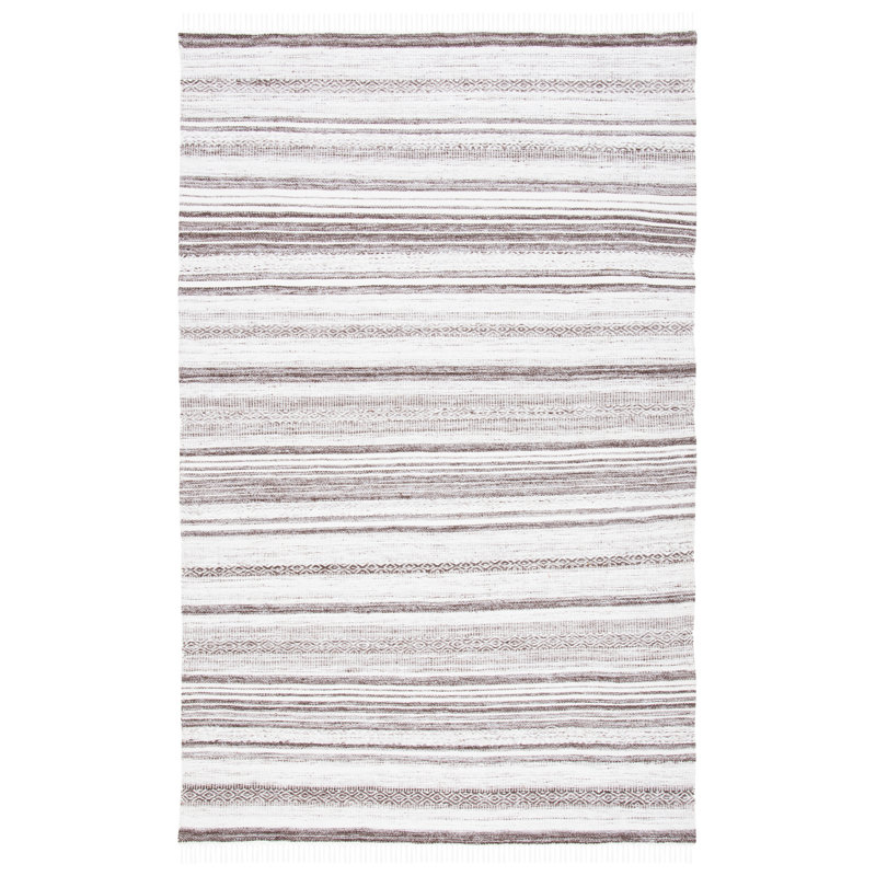 Tapis rayé kilim 108 brun / ivoire, Rectangle 4 pi x 6 pi