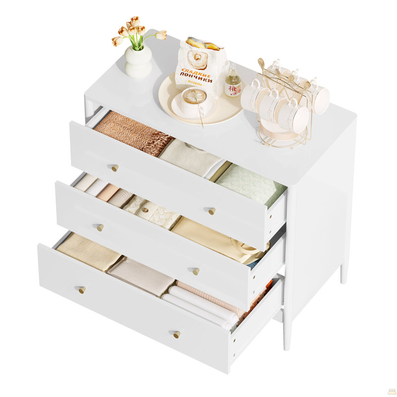 Commode 3 tiroirs, armoire de rangement blanche moderne, rangement en bois aggloméré