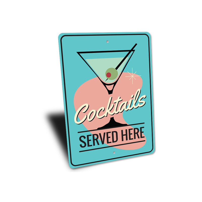 Enseigne en aluminium «Cocktail Served Here», H 14 po x l 10 po x P 0,04 po