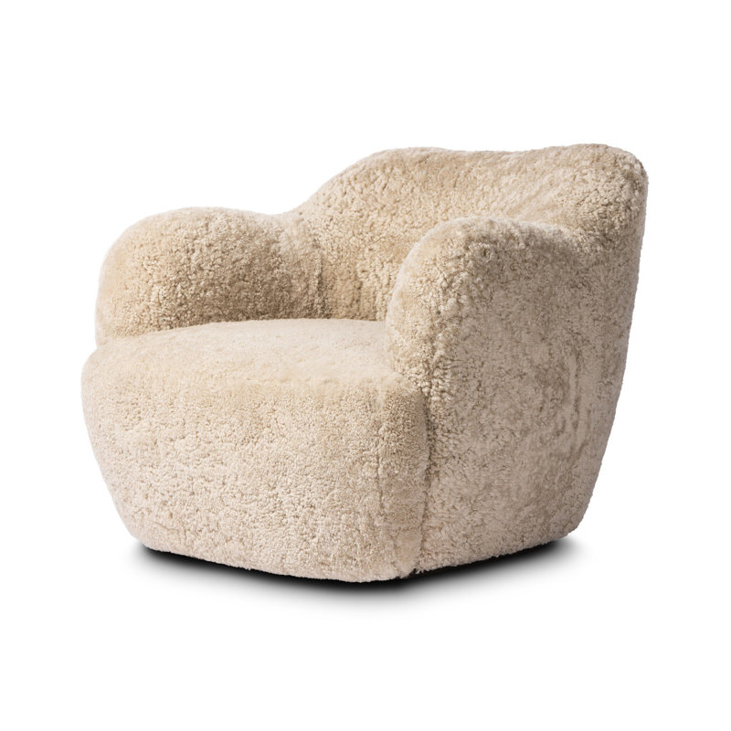 Julius Swivel Chair, Beige Shearling Genuine Fur