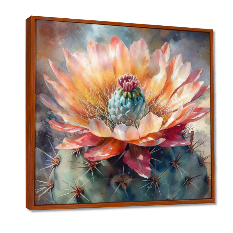 Impression sur toile encadrée «Rozalja Orange Green Cactus Flower III - Cactus», H 24 po x l 24 po, Brun