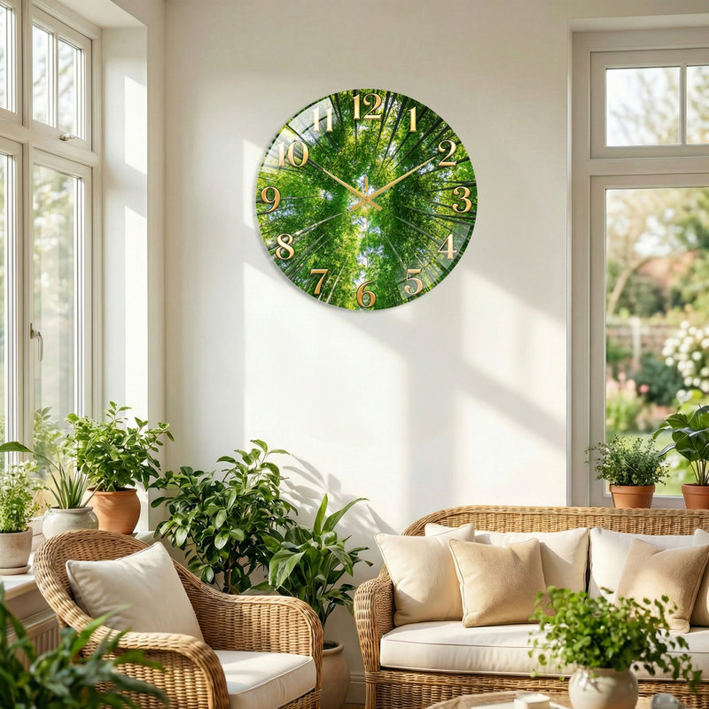 "Bamboo Forest", horloge murale en verre, 40 x 40 cm (15,7 x 15,7 pouces)