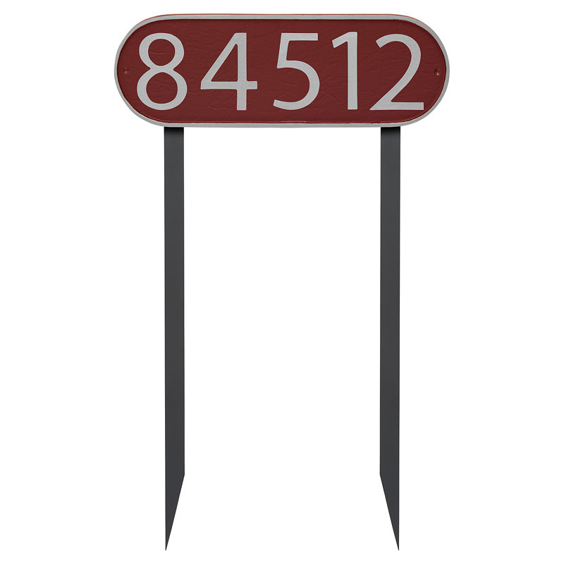Enseigne d’adresse pour pelouse sur 1 ligne, Argent, Rouge