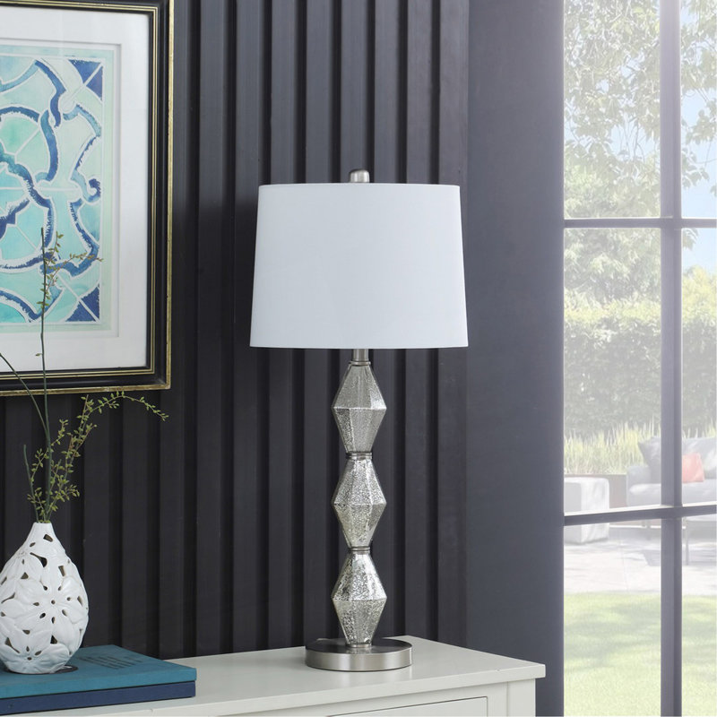 Lampe de table 29,5 "Moderne, Métal, Argent brossé, Lin lin