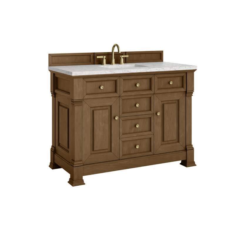 Meuble-lavabo simple 48 po avec plateau Brookfield, Perle jasmin éternelle, À entraxe, Chêne miel