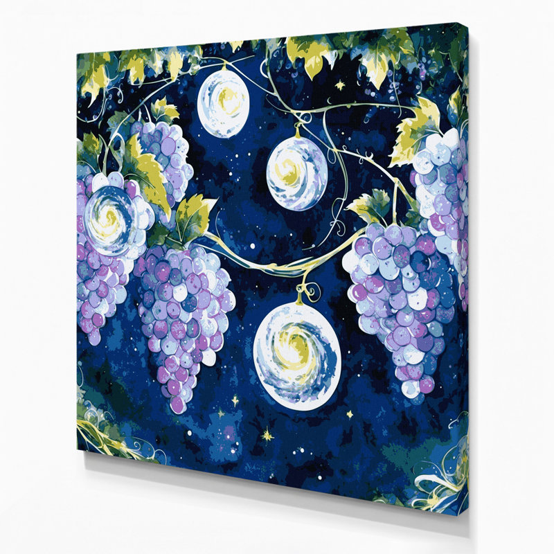«Fruit Grape Moon Drops», art mural sur toile bleue, H 8 po x l 8 po
