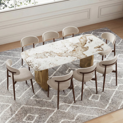 Wakenda 78.7" Modern Rectangular Sintered Stone Dining Table With Stainless Steel Base