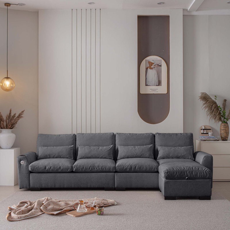Repose-pieds de canapé modulaire en L 114,5 po, Gris foncé