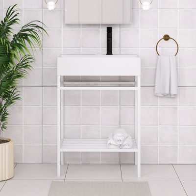 Meuble-lavabo simple autoportant 24 po avec plateau en céramique 24 po