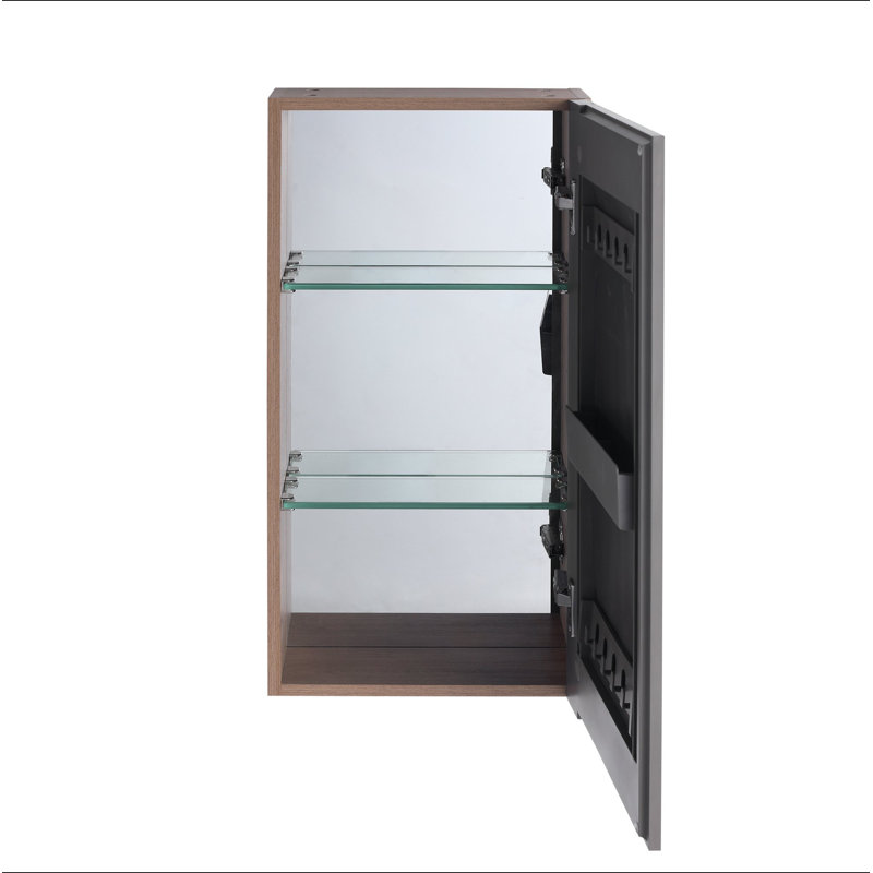 Armoire de toilette 14 po avec rangement, armoire à pharmacie murale avec porte miroir, tablettes en verre réglables, contreplaqué